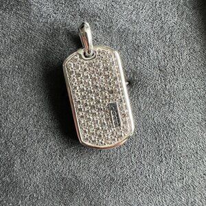 David Yurman Chevron Dog Tag Pendant w/ Pavé White Diamonds - 27mm - RARE